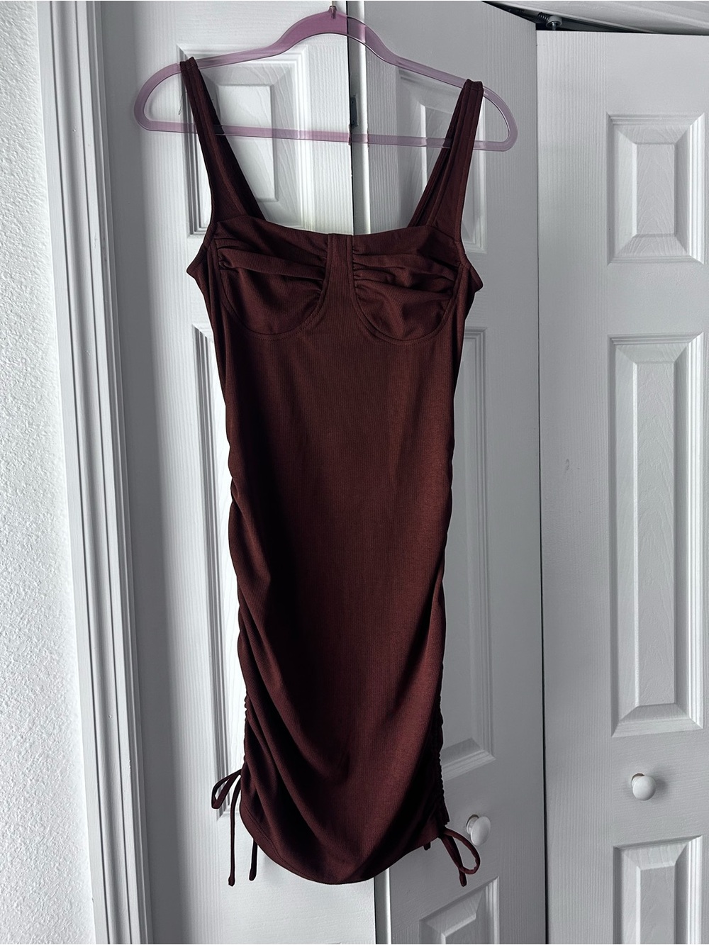 J.O.A. Chocolate Brown Ruched Tank Mini Dress